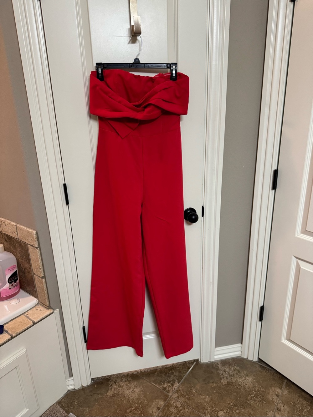 Impressions Strapless Red Wide-Leg Jumpsuit
